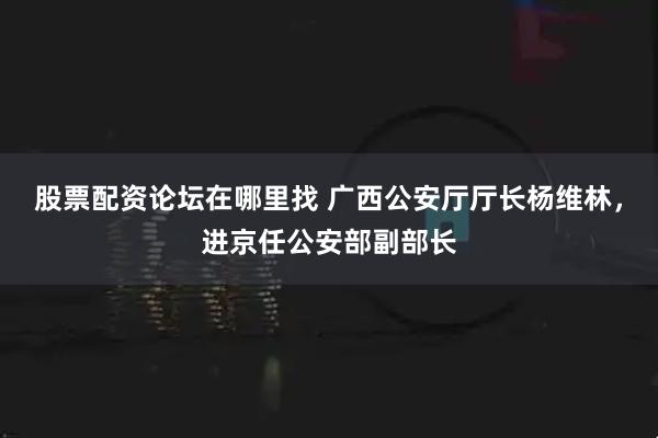股票配资论坛在哪里找 广西公安厅厅长杨维林，进京任公安部副部长